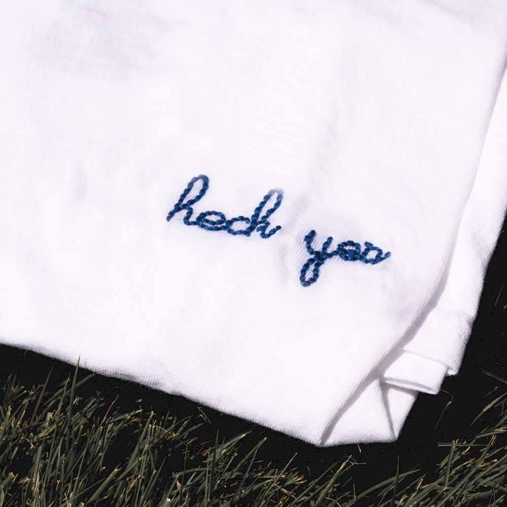 Embroidered “HECK YES” Handmade White Tee - Picture 4 of 5
